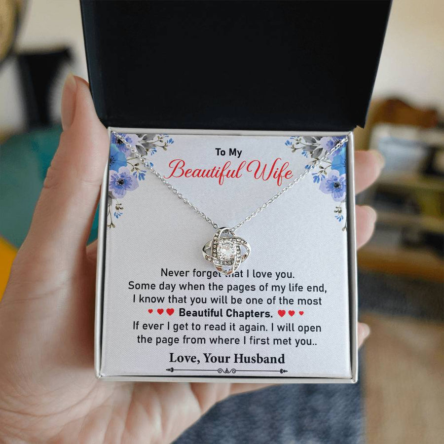 To My Beautiful Wife You Will Be One Most Beautiful Chapters 14K Gold Love Knot Necklace Jewelry Beautiful Gift for Wife Anniversary