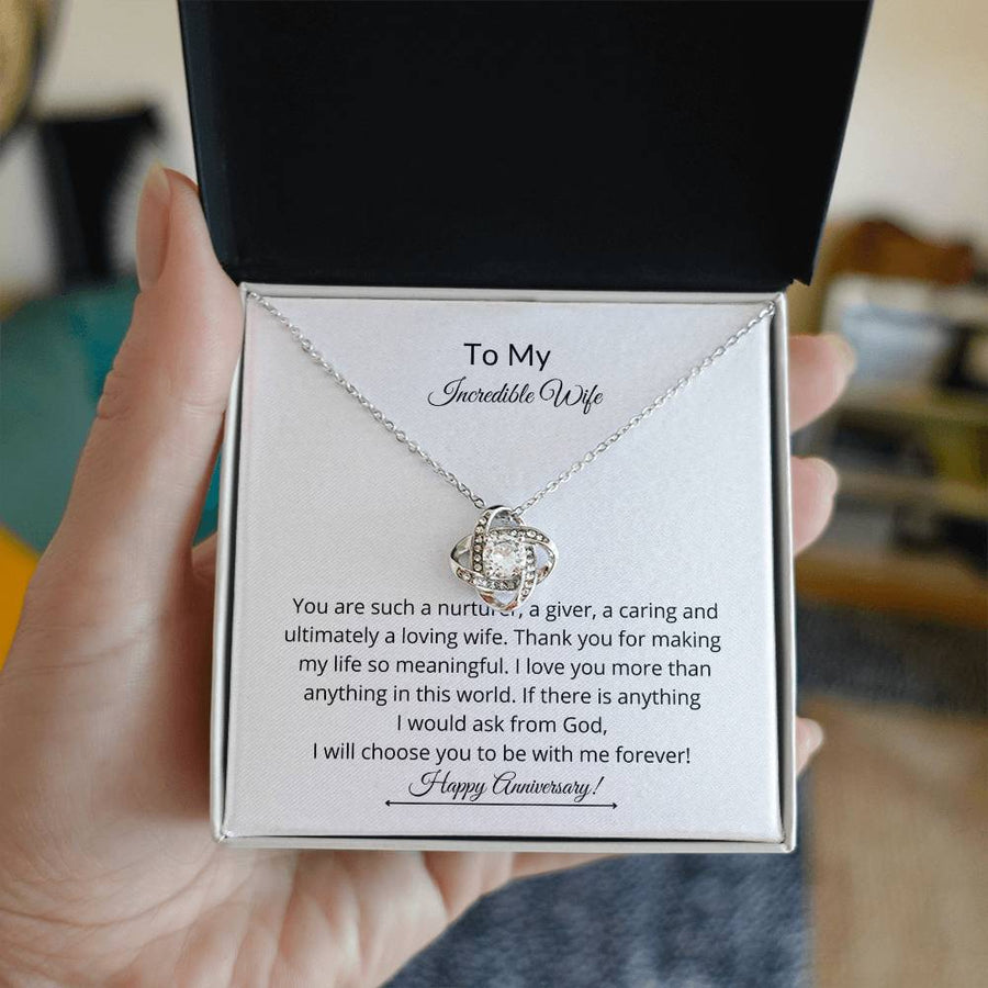To My Incredible Wife Nurturer Giver Caring Loving 14K Gold Love Knot Necklace Jewelry Beautiful Gift for Wife Anniversary