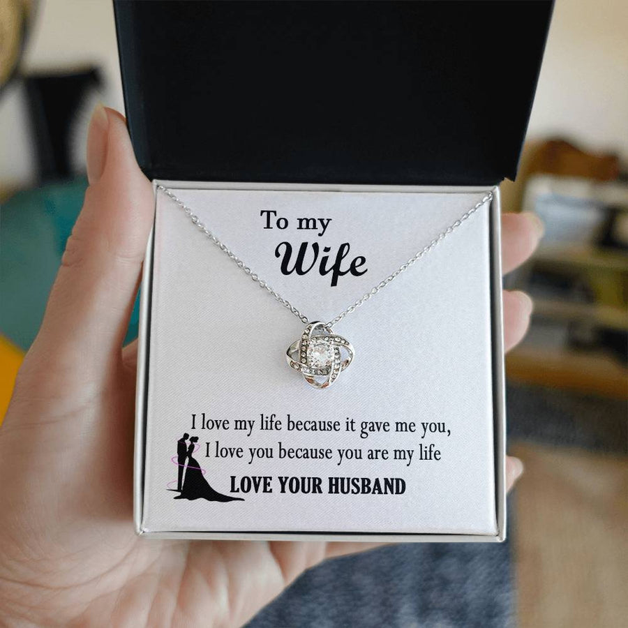 To My Wife Love Life Gave Me You Are My Life 14K Gold Love Knot Necklace Jewelry Beautiful Gift for Wife Anniversary