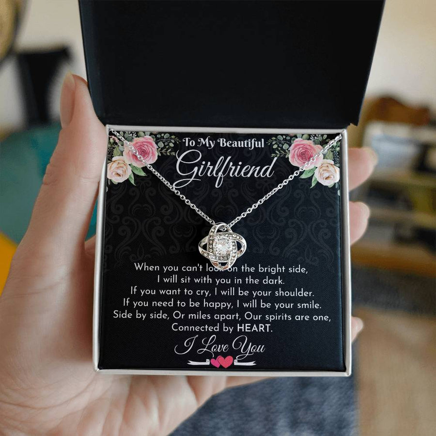 To My Beautiful Girlfriend Connected By Heart 14K Gold Love Knot Necklace Jewelry Romantic Gift for Girlfriend Anniversary