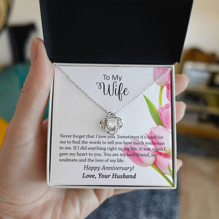 To My Wife Never Forget Love You Best Friend Soulmate Love of Life 14K Gold Love Knot Necklace Jewelry Romantic Gift for Wife Anniversary
