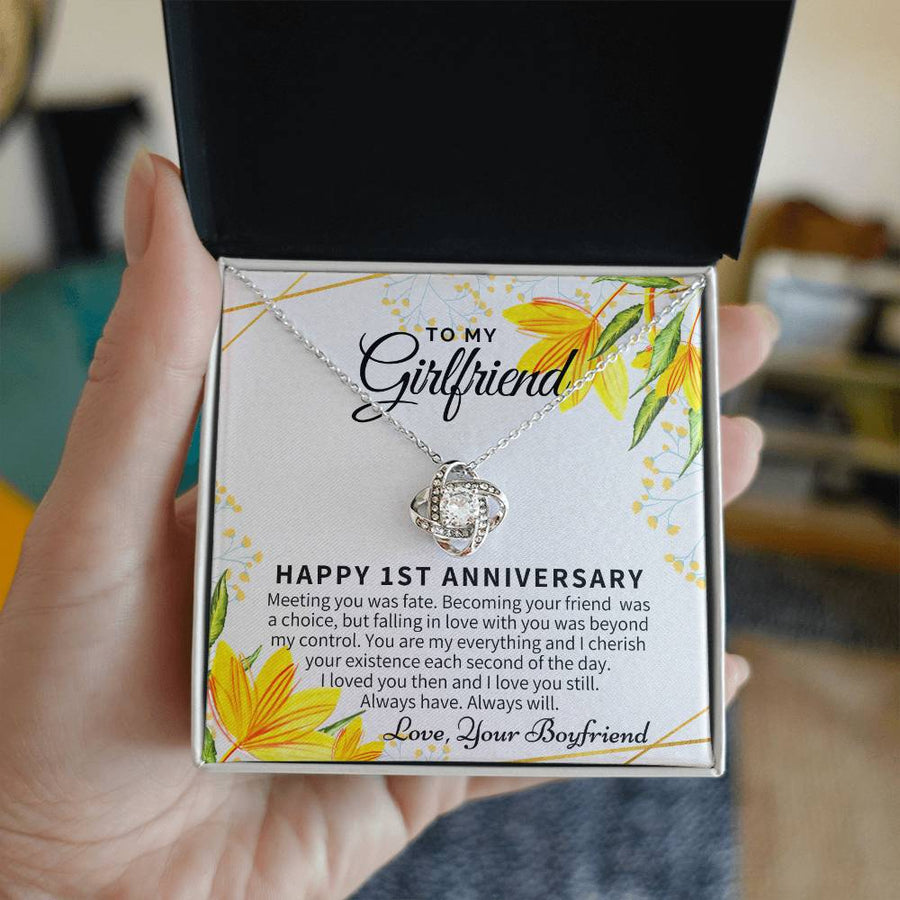To My Girlfriend 1st Anniversary Meeting Fate Beyond My Control 14K Gold Love Knot Necklace Jewelry Romantic Gift for Girlfriend Anniversary