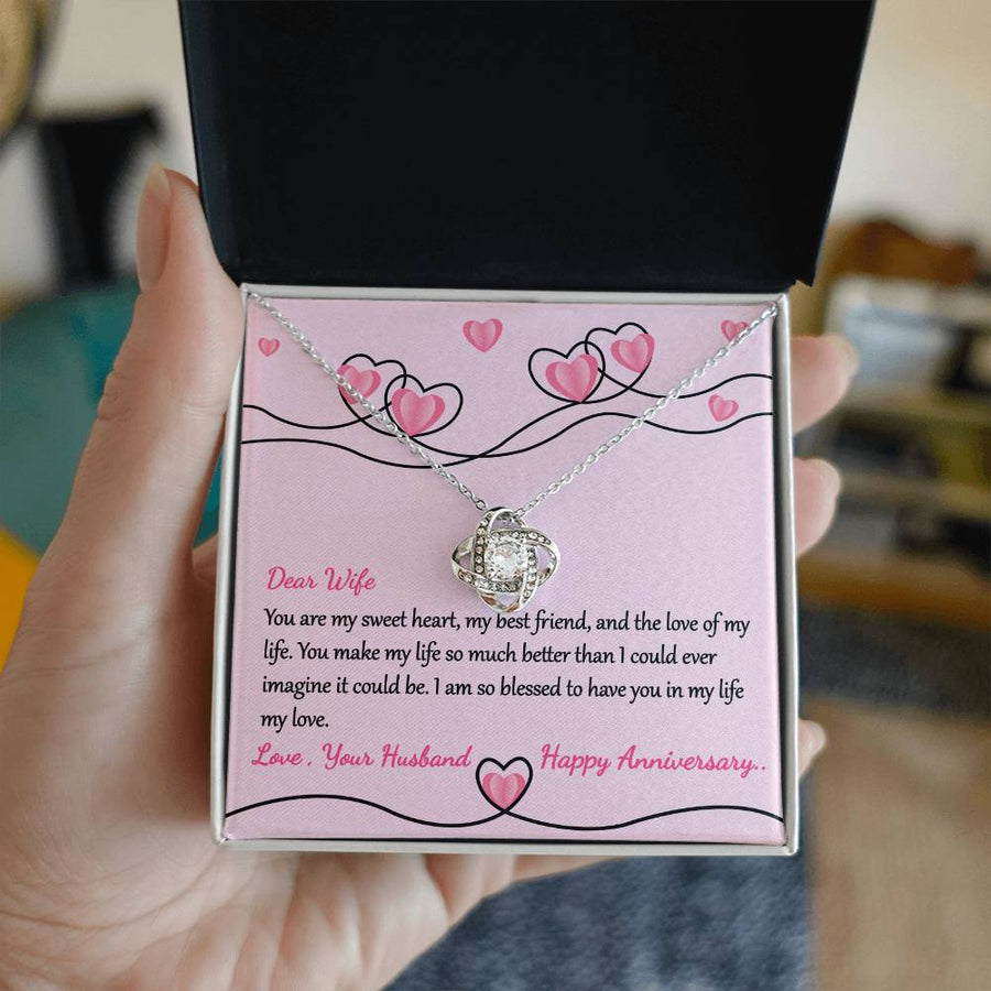 To My Wife Sweet Heart Best Friend Love of Life 14K Gold Love Knot Necklace Jewelry Romantic Gift for Wife Anniversary