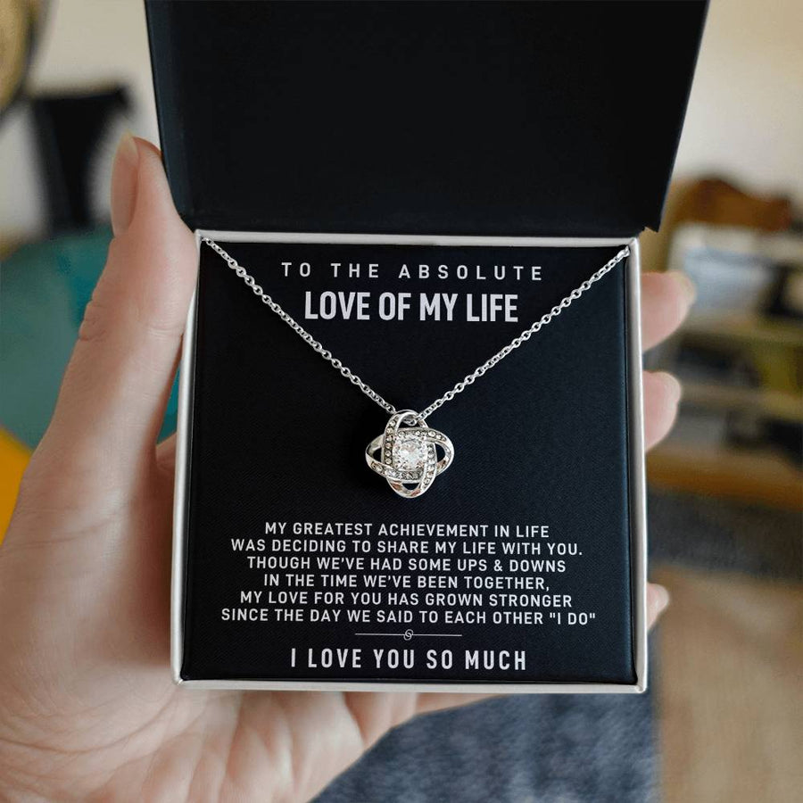 To My Wife Absolute Love My Life Greatest Achievement Share 14K Gold Love Knot Necklace Jewelry Romantic Gift for Wife Anniversary