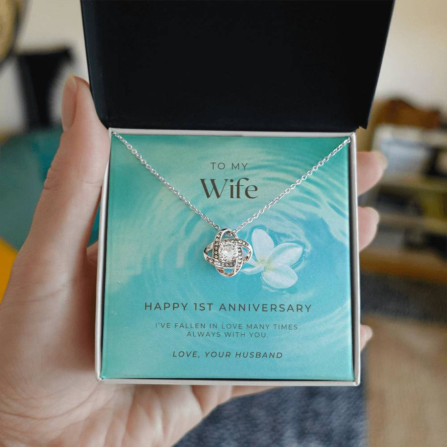 To My Wife Fallen in Love Many Times Always With You 14K Gold Love Knot Necklace Jewelry Romantic Gift for Wife Anniversary