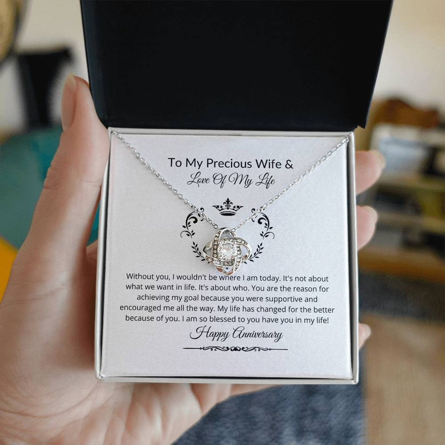 To My Precious Wife Love of My Life 14K Gold Love Knot Necklace Jewelry Beautiful Gift for Wife Anniversary