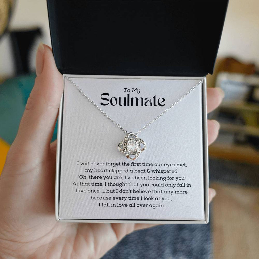 To My Soulmate Never Forget First Time Eyes Met Heart Skipped Beat 14K Gold Love Knot Necklace Jewelry Beautiful Gift for Wife Anniversary
