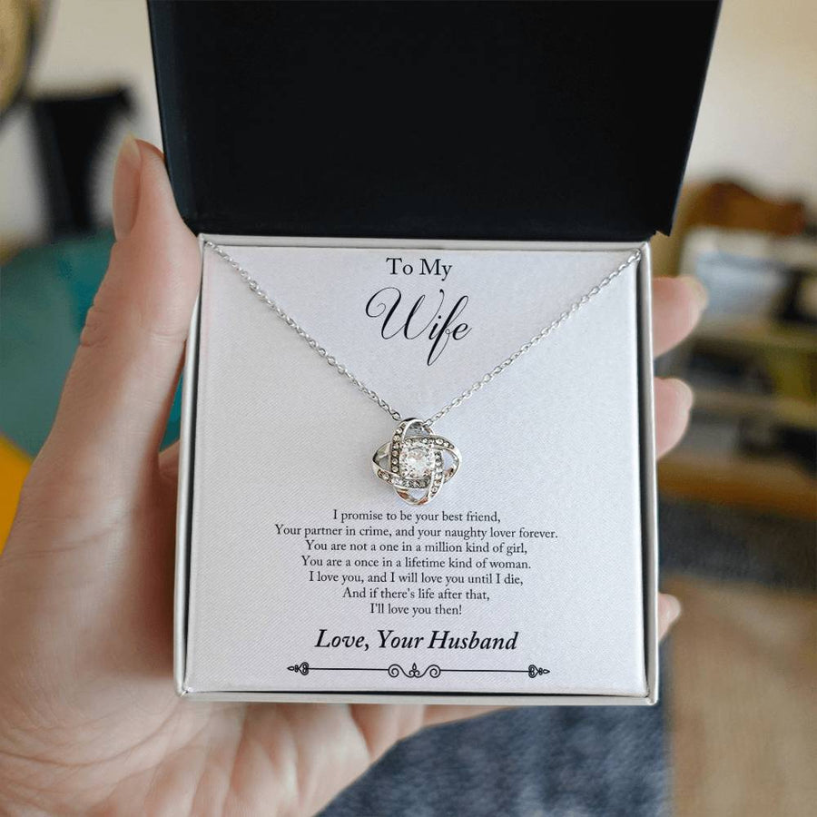 To My Wife Best Friend Partner Crime Once Lifetime Woman Love You Forever 14K Gold Love Knot Necklace Jewelry Perfect Gift for Wife Anniversary