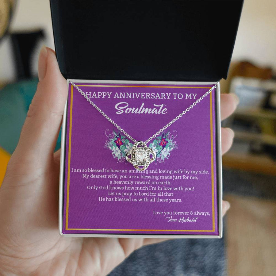To My Soulmate Amazing Loving Wife Blessing Heavenly 14K Gold Love Knot Necklace Jewelry Romantic Gift for Wife Anniversary