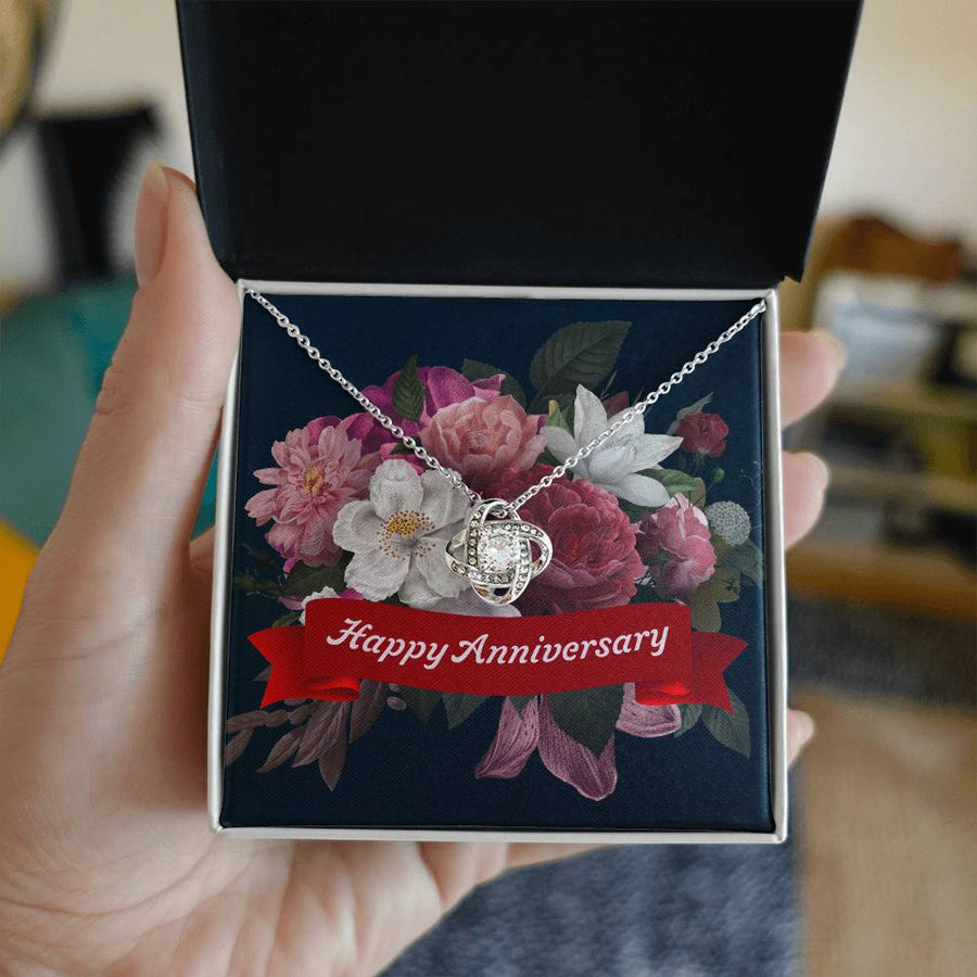 To My Wife Happy Anniversary Floral Beautiful Design 14K Gold Love Knot Necklace Jewelry Beautiful Gift for Wife Anniversary