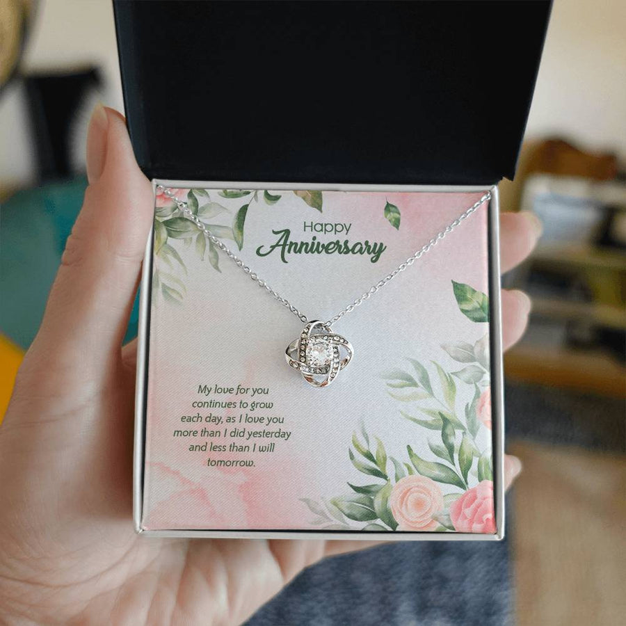 Happy Anniversary My Love Continues Grow Each Day More Yesterday Less Tomorrow 14K Gold Love Knot Necklace Jewelry Beautiful Gift for Wife Anniversary
