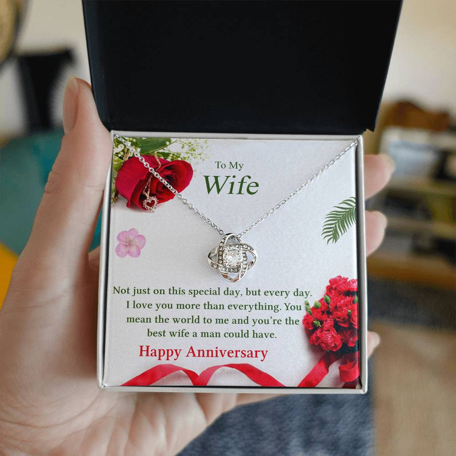 To My Wife You Mean World Best Wife Anniversary 14K Gold Love Knot Necklace Jewelry Beautiful Gift for Wife Anniversary