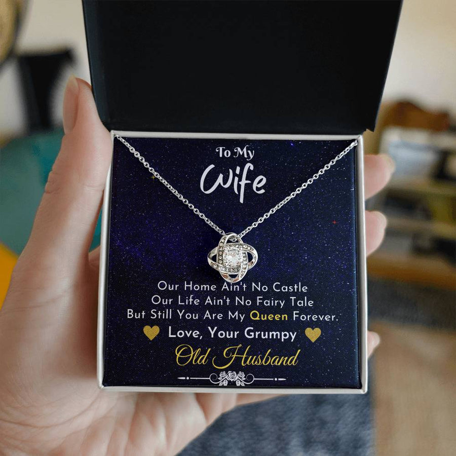 To My Wife You Are My Queen Forever 14K Gold Love Knot Necklace Jewelry Beautiful Gift for Wife Anniversary