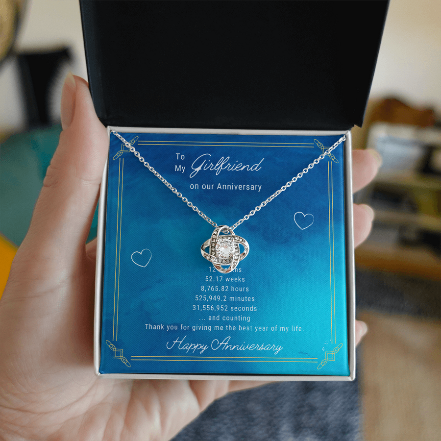 To My Girlfriend Thank You Best Year 14K Gold Love Knot Necklace Jewelry Romantic Gift for Girlfriend Anniversary