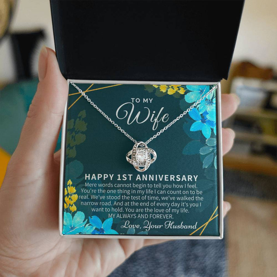 To My Wife 1st Anniversary Count On Real Stood Test Time My Always Forever 14K Gold Love Knot Necklace Jewelry Romantic Gift for Wife Anniversary