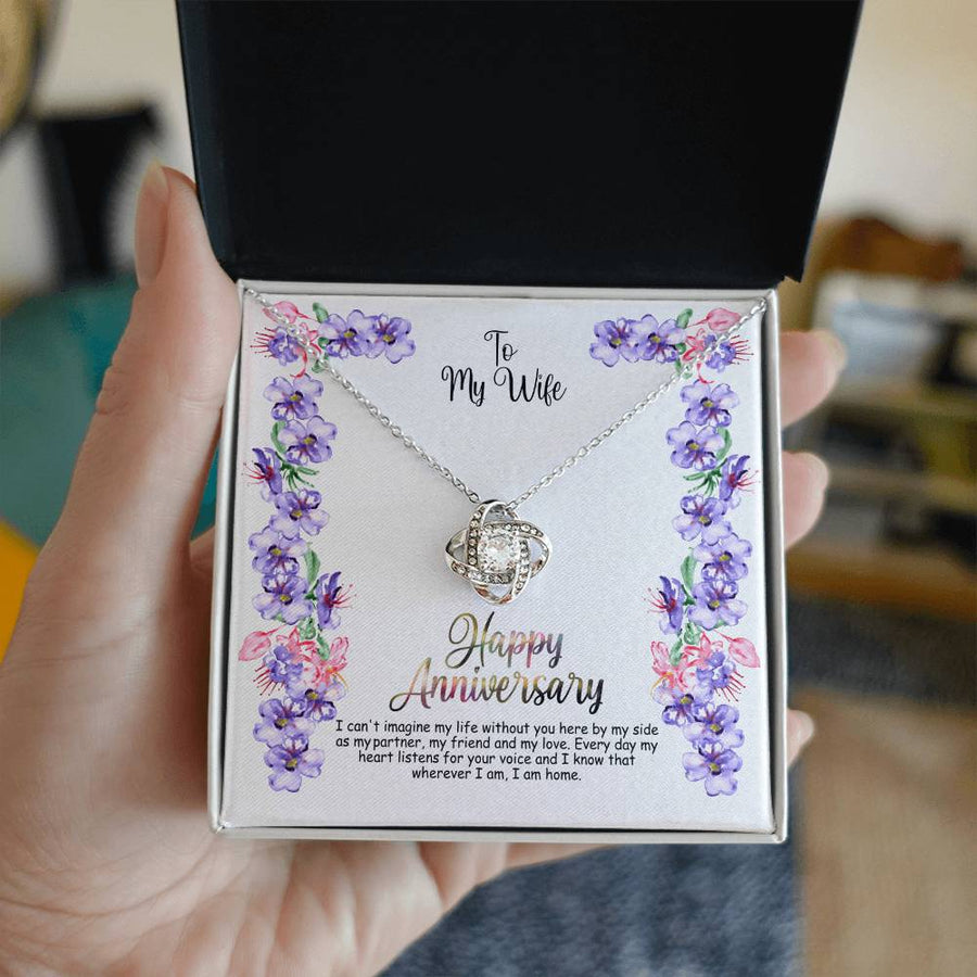 To My Wife Partner Friend Love Wherever I Am Home 14K Gold Love Knot Necklace Jewelry Beautiful Gift for Wife Anniversary