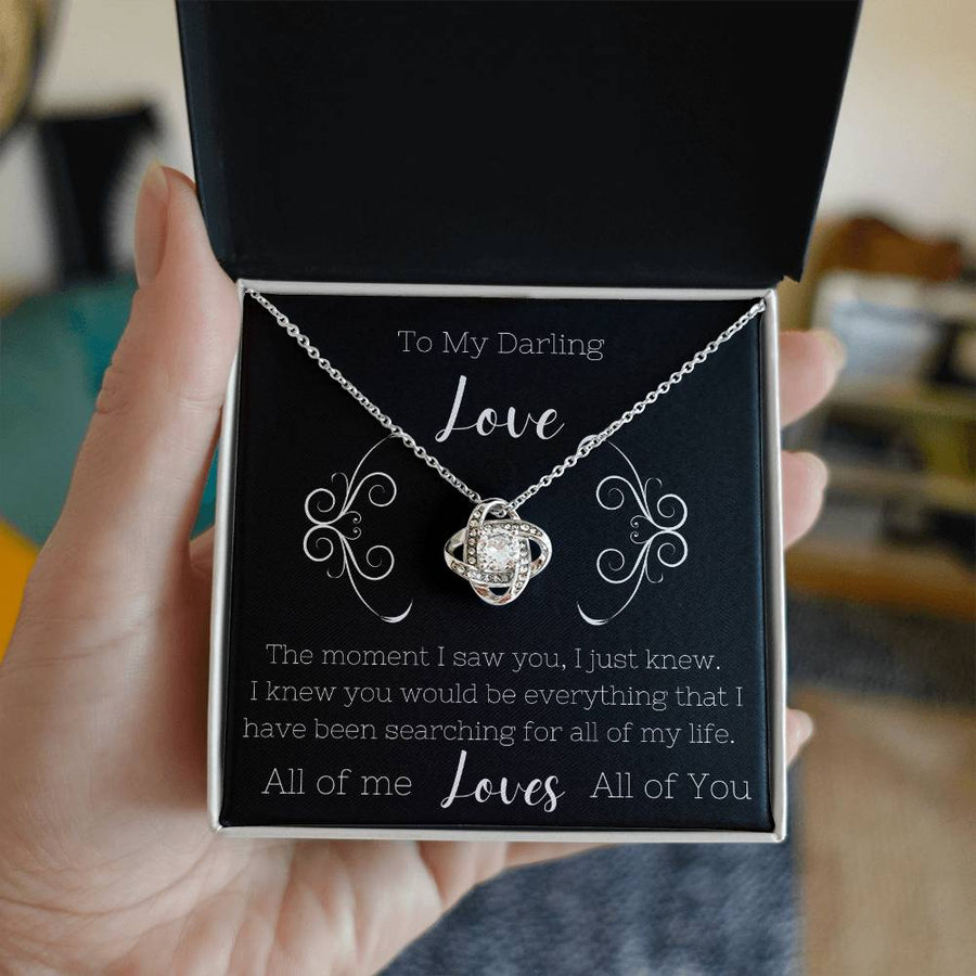 To My Darling Love All Of Me Loves All You 14K Gold Love Knot Necklace Jewelry Romantic Gift for Wife Anniversary