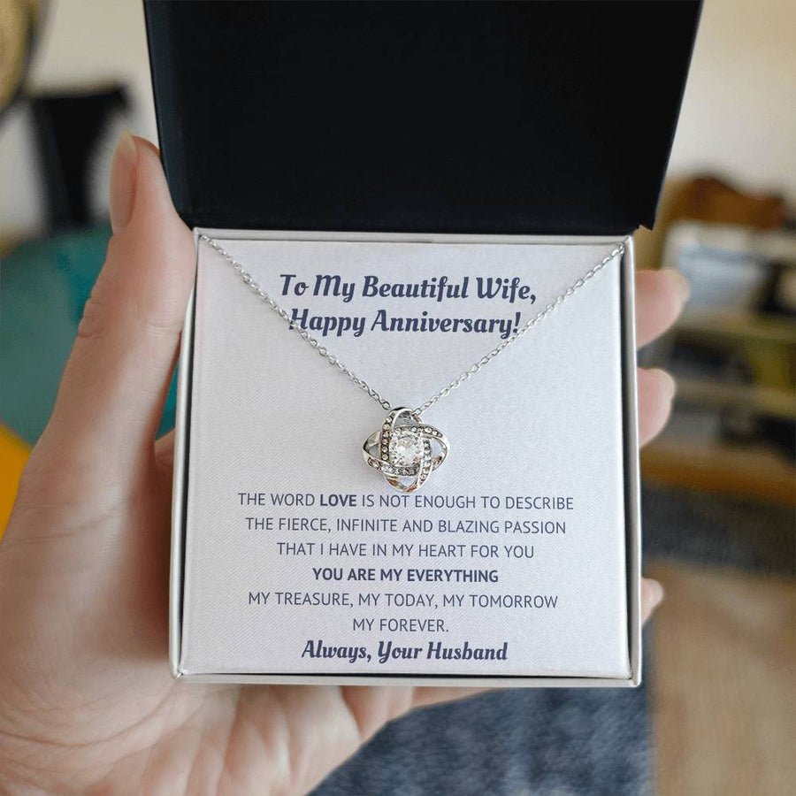 To My Beautiful Wife You Are My Everything 14K Gold Love Knot Necklace Jewelry Romantic Gift for Wife Anniversary