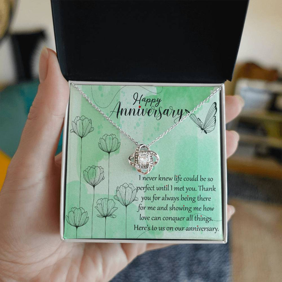 To My Wife Never Knew Life Perfect Until Met You 14K Gold Love Knot Necklace Jewelry Beautiful Gift for Wife Anniversary