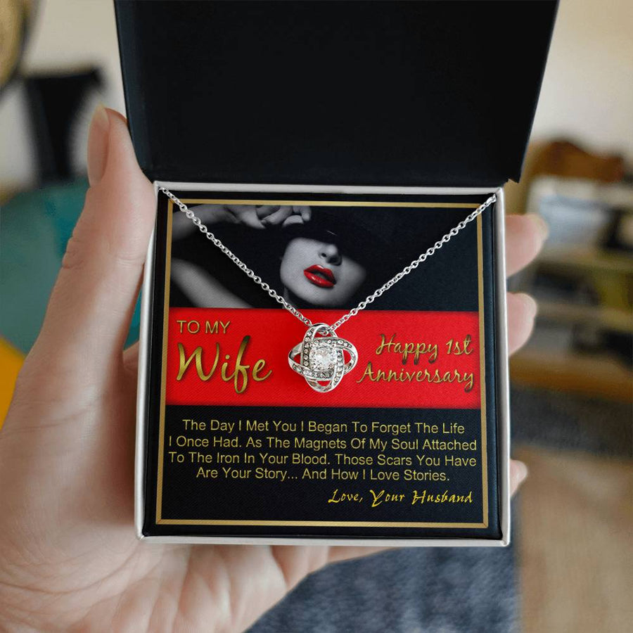 To My Wife Happy 1st Anniversary Day Met You Began Forget Life 14K Gold Love Knot Necklace Jewelry Beautiful Gift for Wife Anniversary