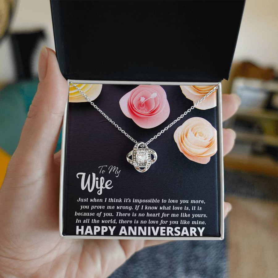 To My Wife Impossible Love You More No Heart Like Yours 14K Gold Love Knot Necklace Jewelry Romantic Gift for Wife Anniversary