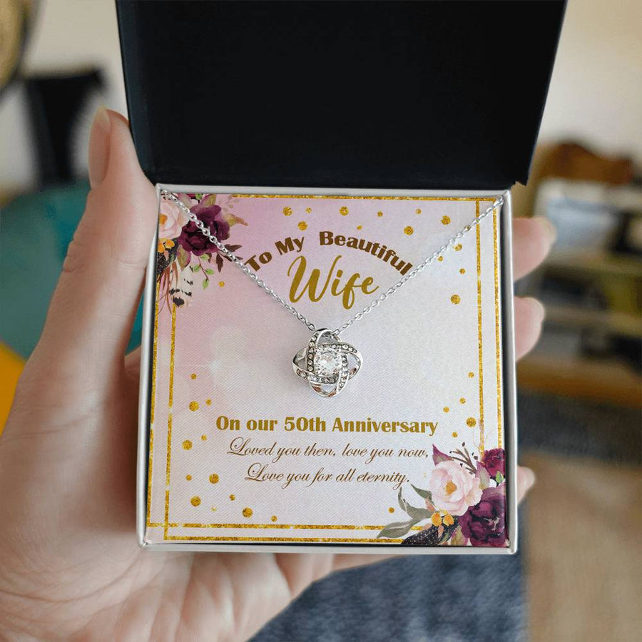 To My Beautiful Wife 50th Anniversary Love You All Eternity 14K Gold Love Knot Necklace Jewelry Romantic for Wife Anniversary