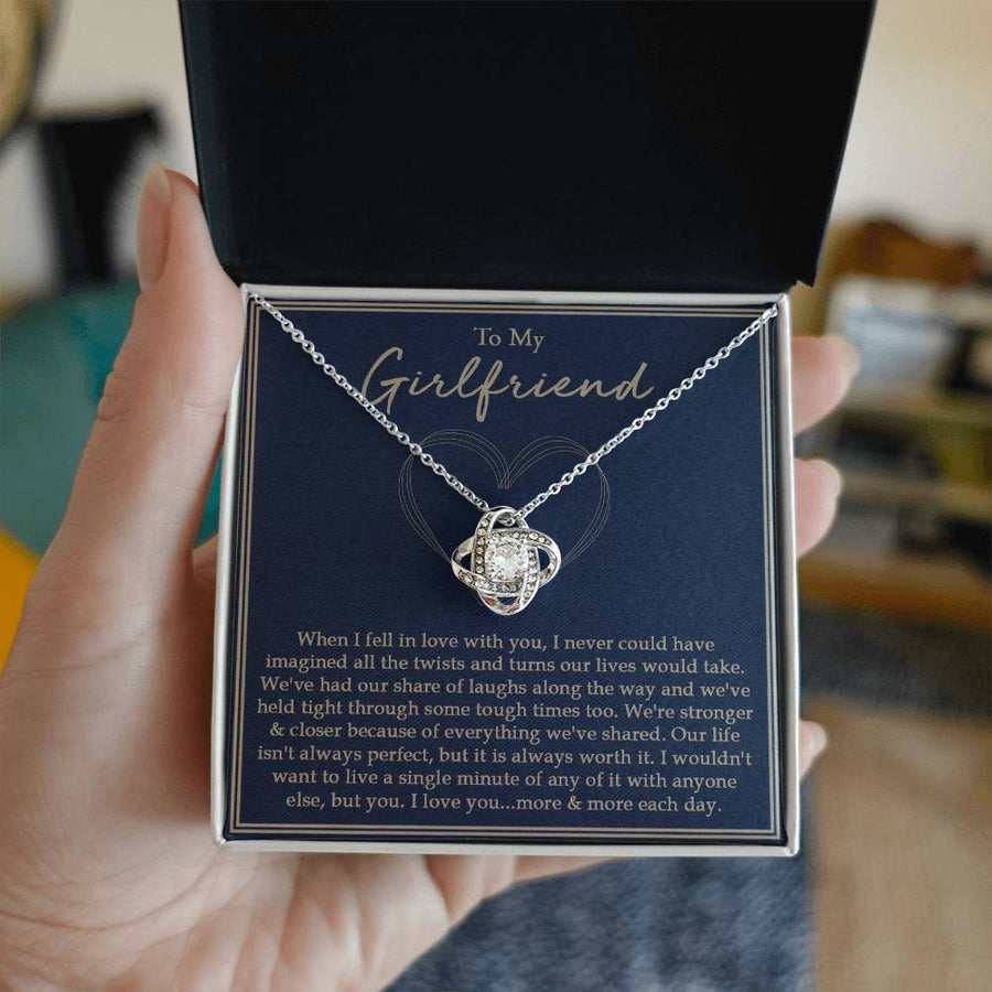 To My Girlfriend Twists Turns Stronger Closer 14K Gold Love Knot Necklace Jewelry Romantic Gift for Girlfriend Anniversary