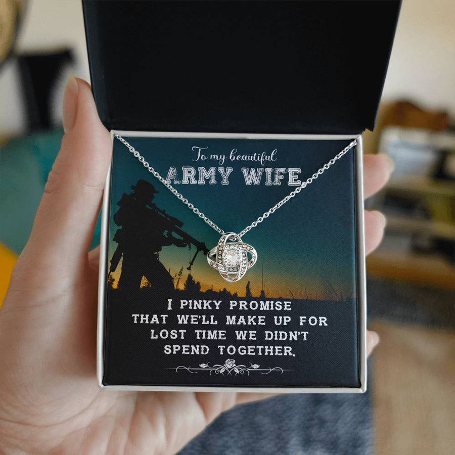To My Beautiful Army Wife Pinky Promise Make Up Lost Time 14K Gold Love Knot Necklace Jewelry Perfect Gift for Wife Anniversary