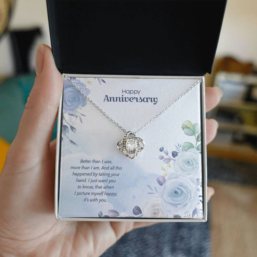 Happy Anniversary Better Than I Was More Than I Am Picture Myself Happy With You 14K Gold Love Knot Necklace Jewelry Beautiful Gift for Wife Anniversary