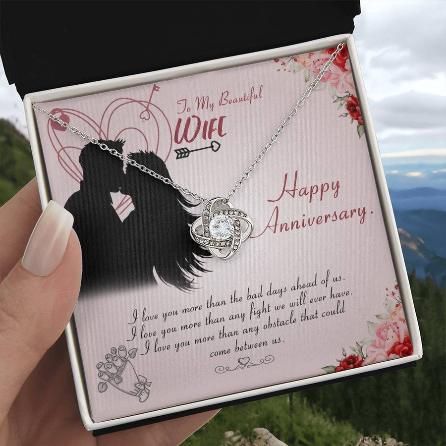 To My Beautiful Wife Love You More Bad Days Fights 14K Gold Love Knot Necklace Jewelry Romantic Gift for Wife Anniversary