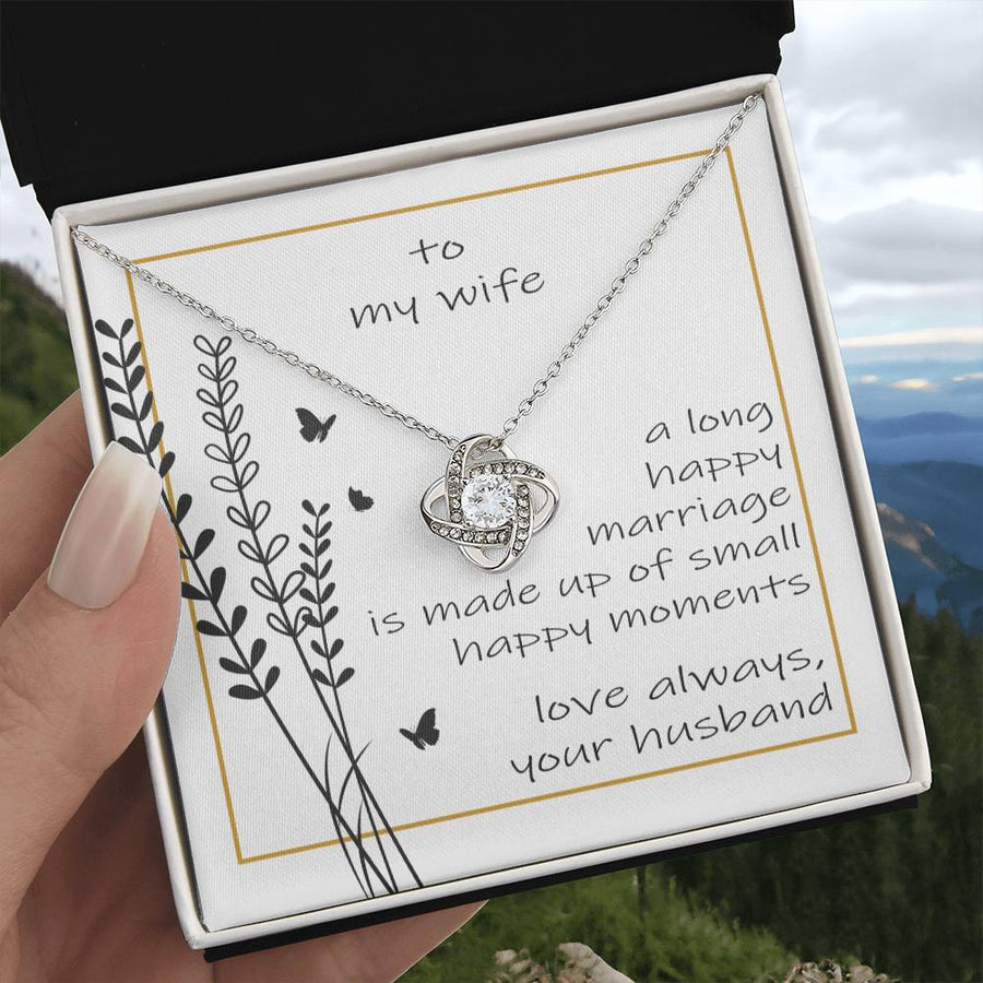 To My Wife Long Happy Marriage Small Moments 14K Gold Love Knot Necklace Jewelry Perfect Gift for Wife Anniversary