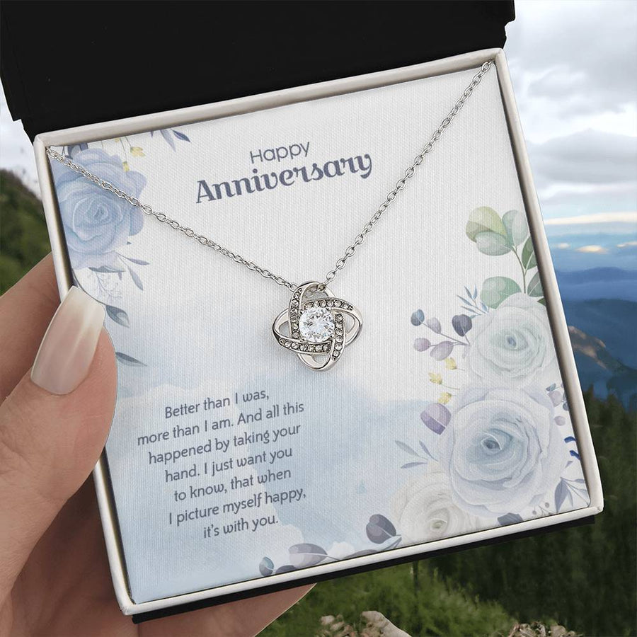 Happy Anniversary Better Than I Was More Than I Am Picture Myself Happy With You 14K Gold Love Knot Necklace Jewelry Beautiful Gift for Wife Anniversary