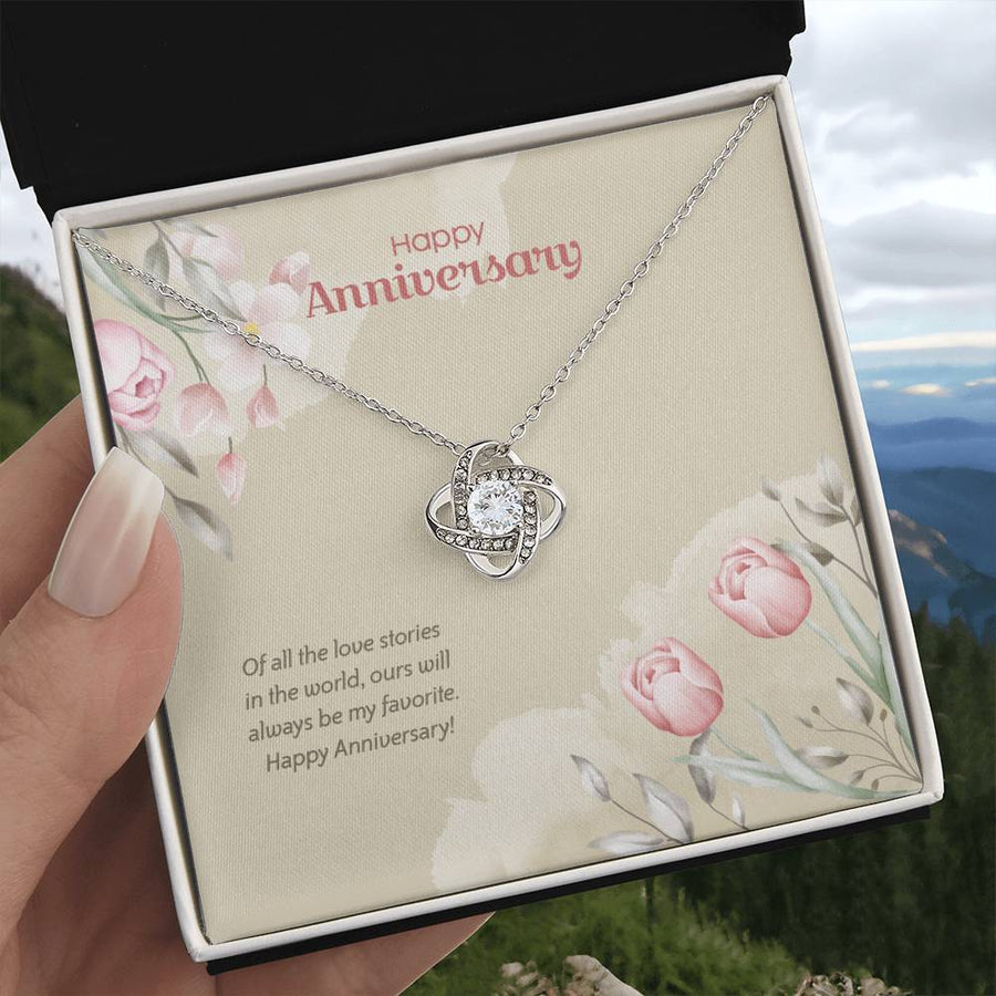 To My Wife Our Love Story Always Favorite 14K Gold Love Knot Necklace Jewelry Romantic Gift for Wife Anniversary