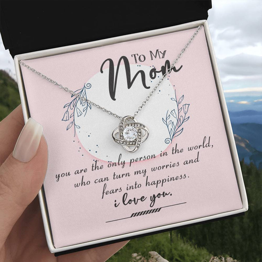 To My Mom Only Person World Turn Worries Fears Into Happiness I Love You 14K Gold Love Knot Necklace Jewelry Beautiful Gift for Mom Birthday