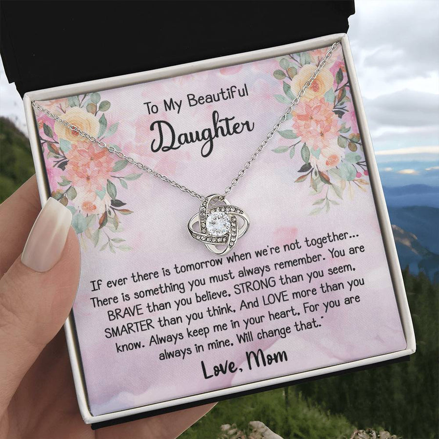 To My Beautiful Daughter You Are Braver Stronger Smarter Love More 14K Gold Love Knot Necklace Jewelry Beautiful Gift for Daughter Birthday