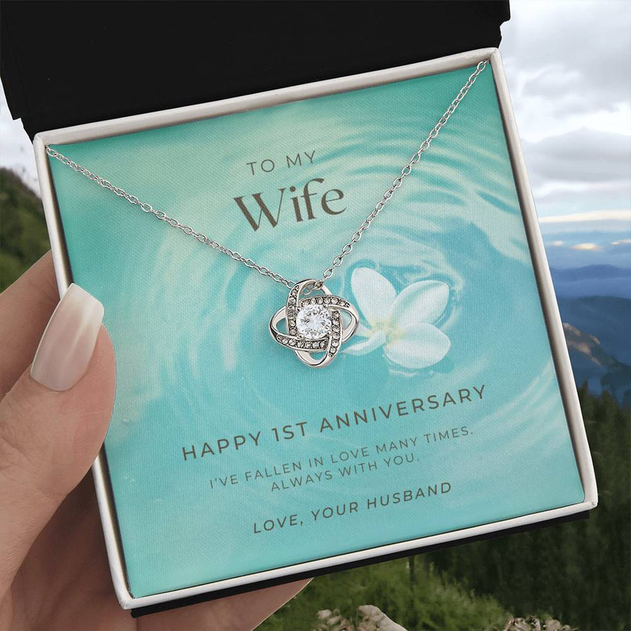 To My Wife Fallen in Love Many Times Always With You 14K Gold Love Knot Necklace Jewelry Romantic Gift for Wife Anniversary