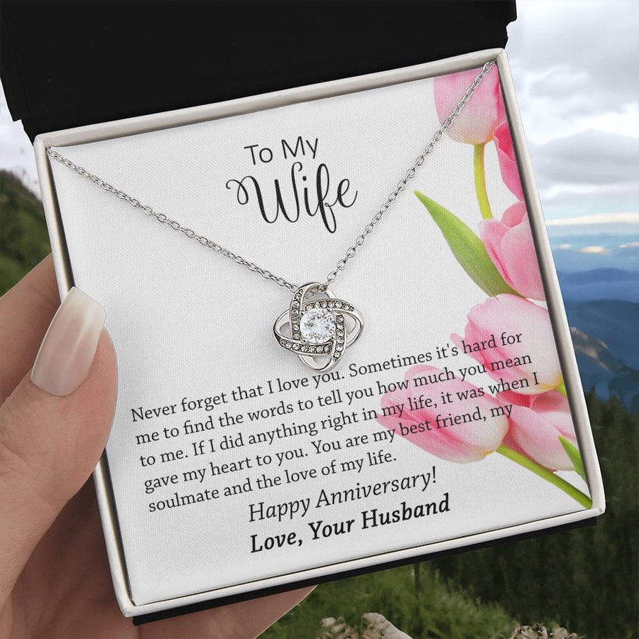 To My Wife Never Forget Love You Best Friend Soulmate Love of Life 14K Gold Love Knot Necklace Jewelry Romantic Gift for Wife Anniversary