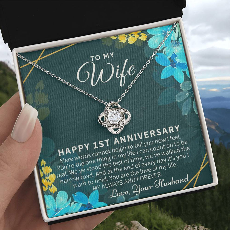 To My Wife 1st Anniversary Count On Real Stood Test Time My Always Forever 14K Gold Love Knot Necklace Jewelry Romantic Gift for Wife Anniversary