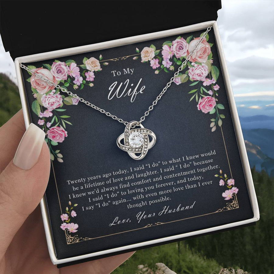 To My Wife 20th Anniversary I Do Again More Love Than Ever 14K Gold Love Knot Necklace Jewelry Romantic Gift for Wife Anniversary