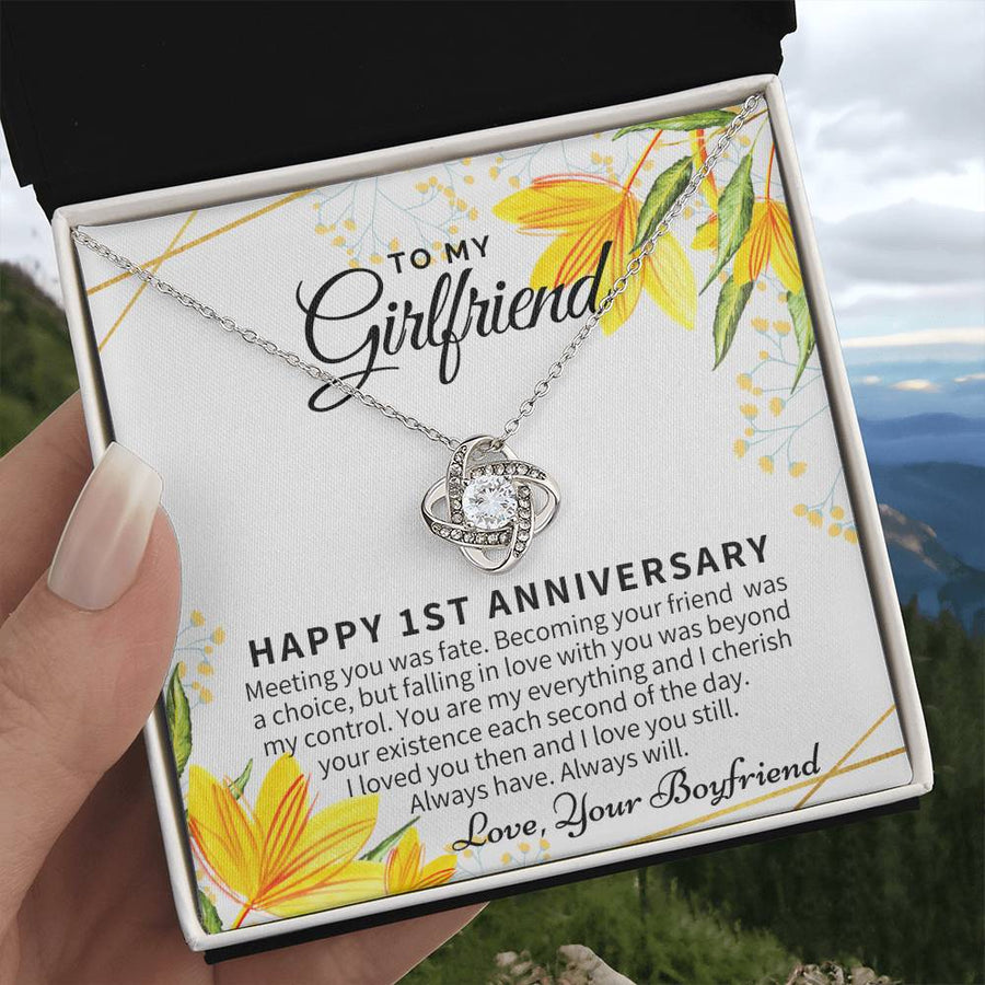To My Girlfriend 1st Anniversary Meeting Fate Beyond My Control 14K Gold Love Knot Necklace Jewelry Romantic Gift for Girlfriend Anniversary