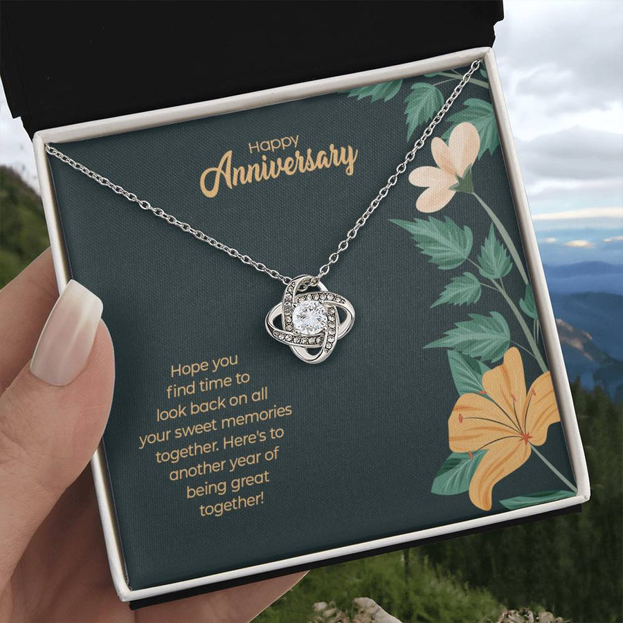 Happy Anniversary Sweet Memories Together Another Year Being Great Together 14K Gold Love Knot Necklace Jewelry Beautiful Gift for Wife Anniversary