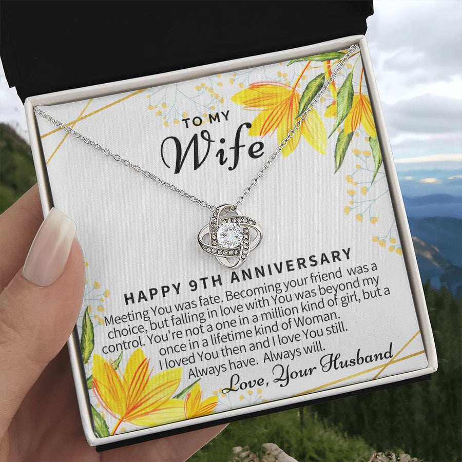 To My Wife 9th Anniversary Meeting Was Fate Once Lifetime Woman 14K Gold Love Knot Necklace Jewelry Romantic Gift for Wife Anniversary