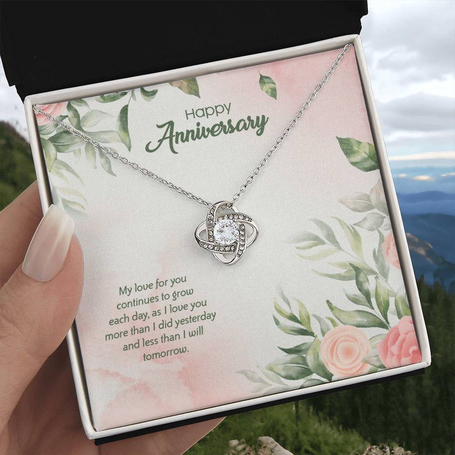 Happy Anniversary My Love Continues Grow Each Day More Yesterday Less Tomorrow 14K Gold Love Knot Necklace Jewelry Beautiful Gift for Wife Anniversary