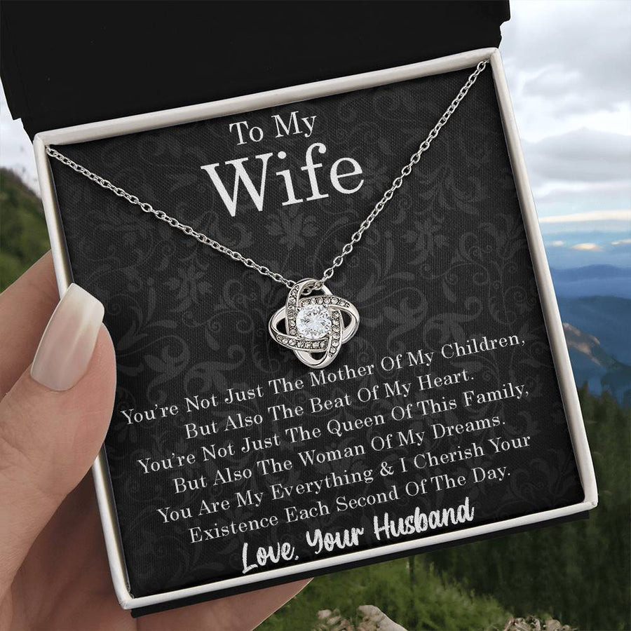 To My Wife Not Just Mother Beat of Heart Queen Woman of Dreams 14K Gold Love Knot Necklace Jewelry Romantic Gift for Wife Anniversary