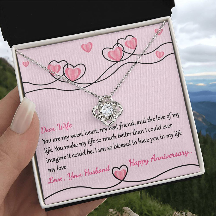 To My Wife Sweet Heart Best Friend Love of Life 14K Gold Love Knot Necklace Jewelry Romantic Gift for Wife Anniversary