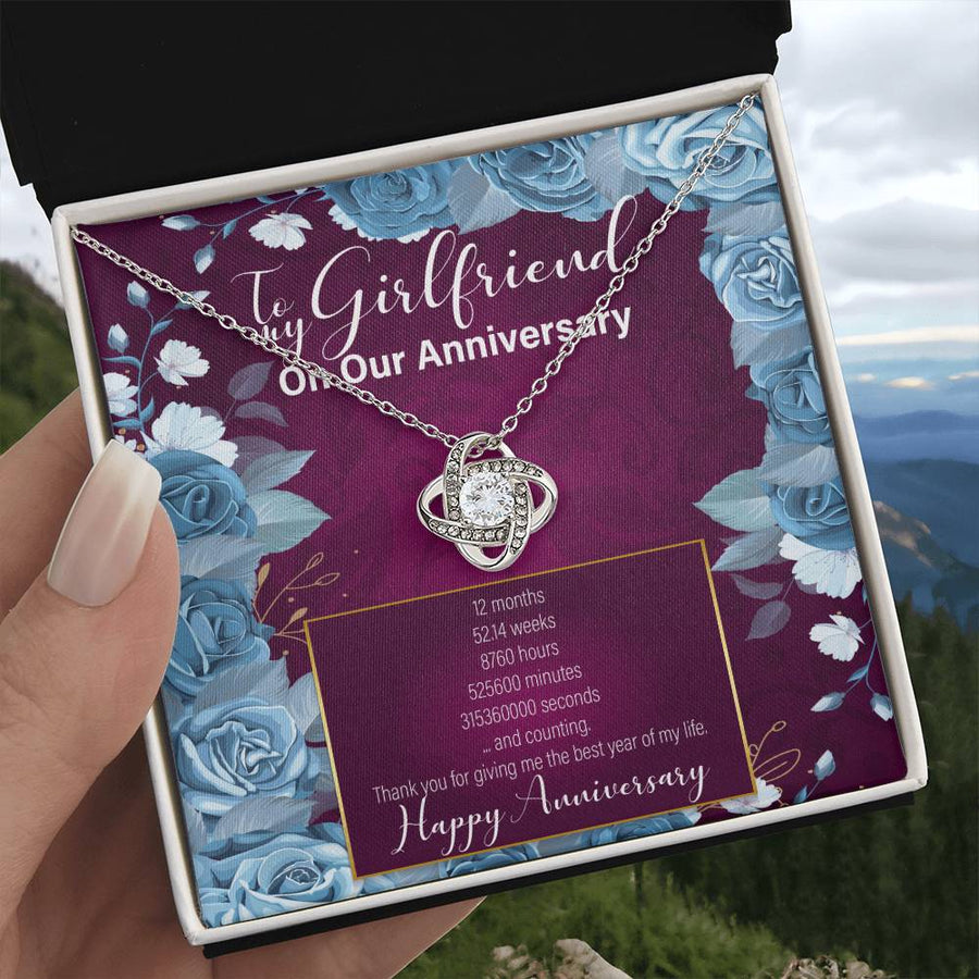 To My Girlfriend 1 Year Anniversary Best Year of My Life Thank You 14K Gold Love Knot Necklace Jewelry Romantic Gift for Girlfriend Anniversary