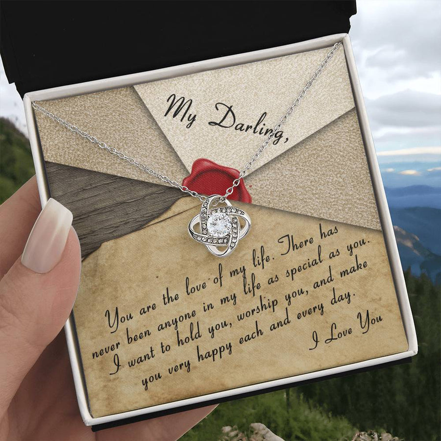 My Darling You Are Love of My Life Special Hold Worship Make Happy 14K Gold Love Knot Necklace Jewelry Beautiful Gift for Wife Anniversary