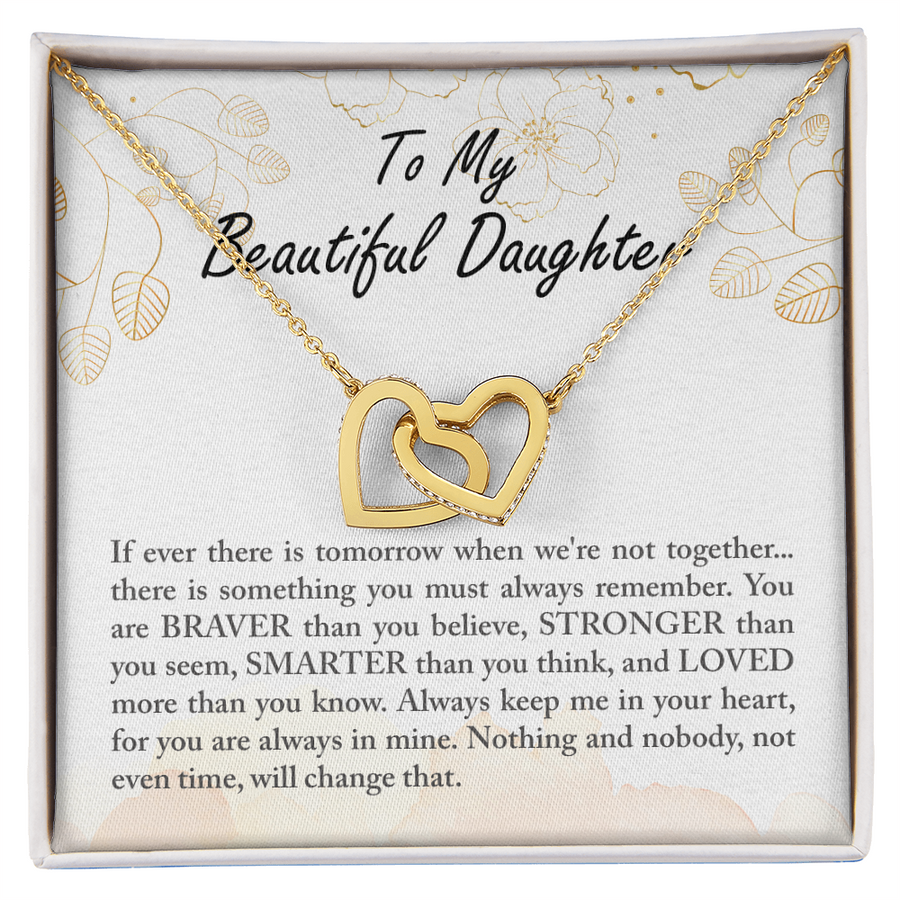 Always To My Daughter Keep Me in Your Heart Interlocking Hearts Necklace Engraved Perfect Gift for Daughter