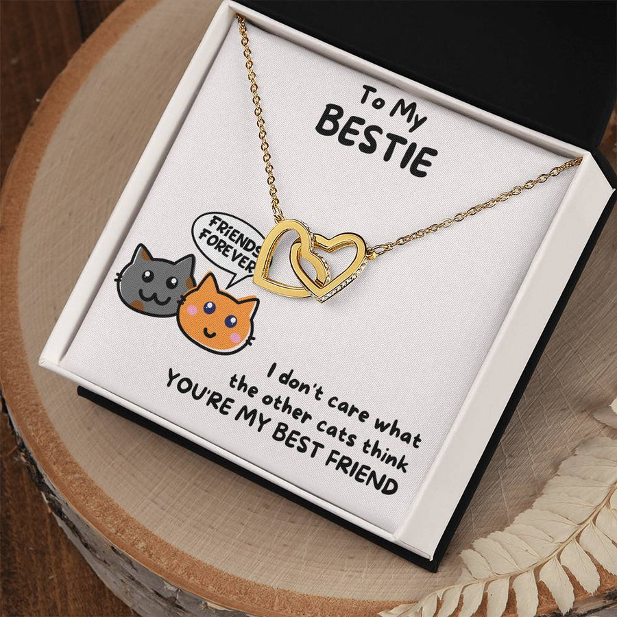 Friends Forever To My Bestie Cat Edition 18K Rose Gold Interlocking Hearts Necklace Jewelry Special Friendship Necklace