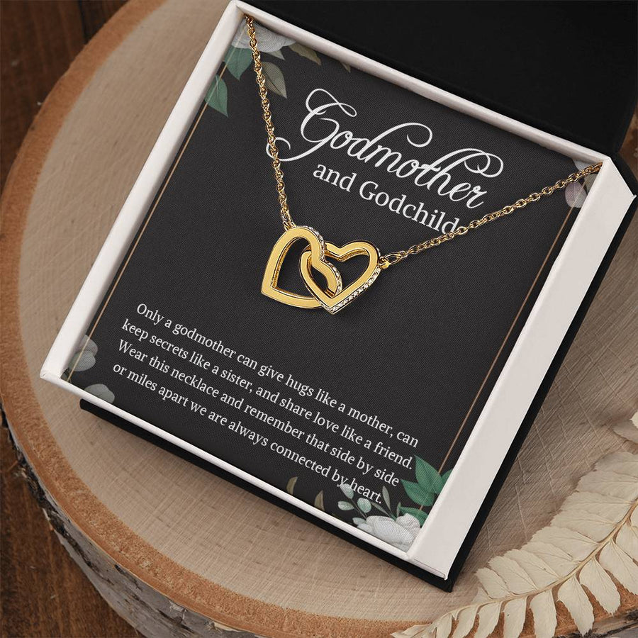 Side by Side or Miles Apart Godmother & Godchild 18K Rose Gold Interlocking Hearts Necklace Jewelry Heartfelt Gift for Goddaughter
